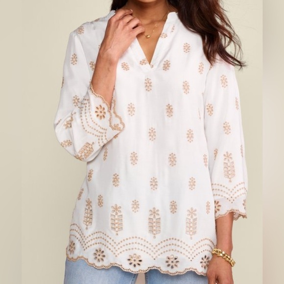 Soft Surroundings Journic Tunic Top Size Small White & Gold - Picture 1 of 5